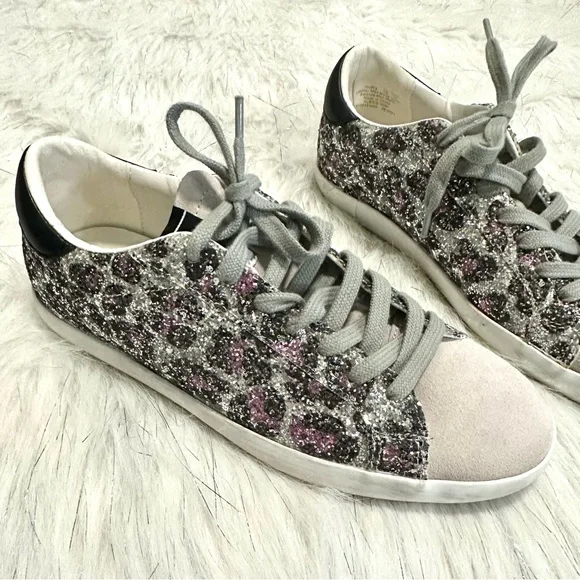 SAM EDELMAN | Aubrie Girl's Glitter Leopard Sneakers Big kids size 4 - Picture 2 of 8